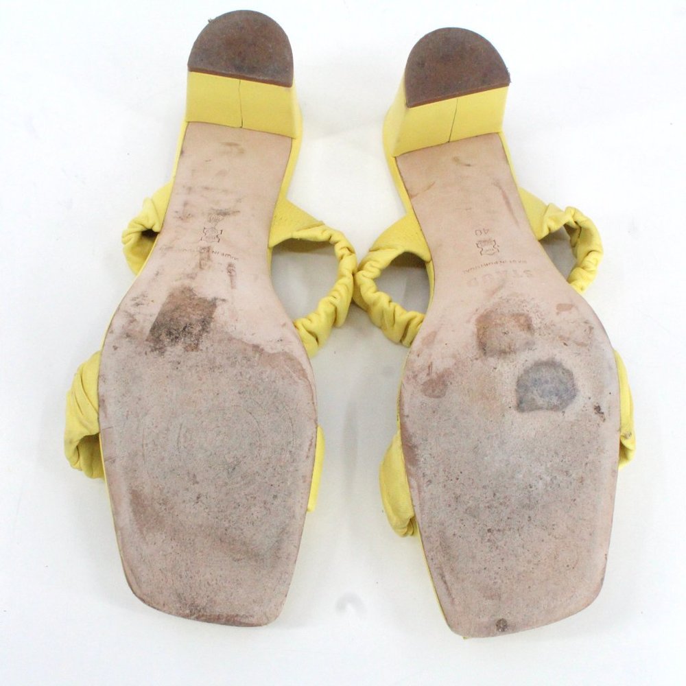 STAUD Frankie Ruched Leather Heeled Sandals Mules Wallflower Yellow EU 40 US 10 - Picture 10 of 15